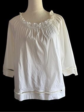 Talbot’s White Women’s Ruffled Neck Peasant Top